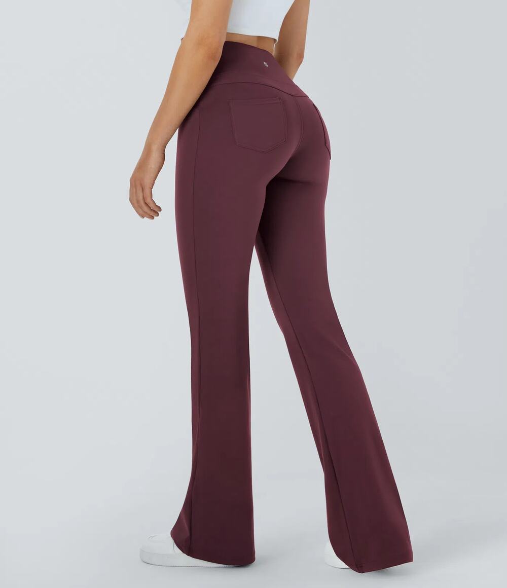 Halara High Waisted Pilates Flare Yoga Casual Stretch Red Mahogany Leggings XL
